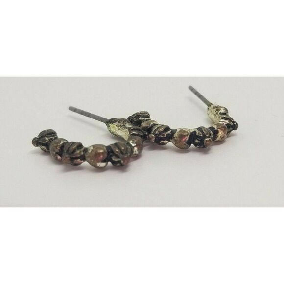 Earrings Small Silver Toned Hoops Pierced 1 Pair Detailed Beaded Small Hoops - Picture 7 of 9